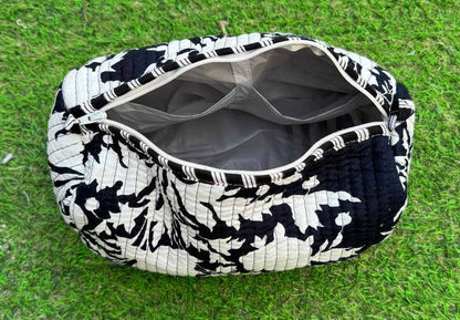 Black Cotton Quilted Cosmetic Bag