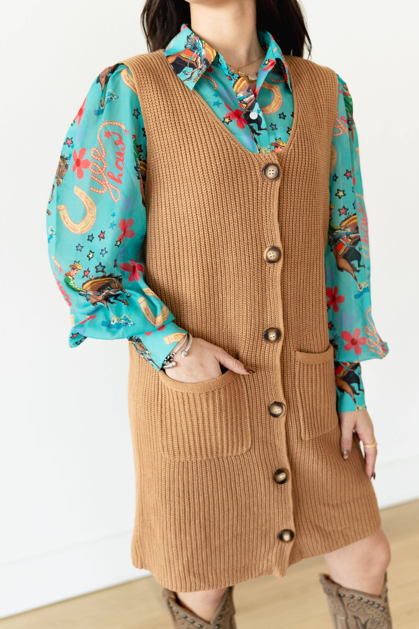 BUTTON DOWN SWEATER DRESS