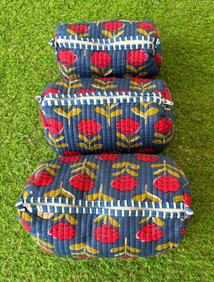 Floral Printed Quilted Cotton Makeup Cosmetic Bags