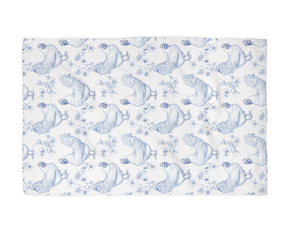 Blue White Chicken Farm Chinoiserie Floral Kitchen Towel