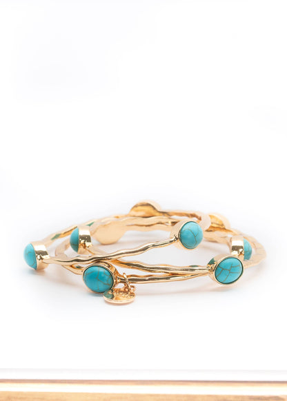 Set/3 Burnished Gold Bangles with TQ Ovals