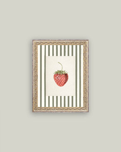 Strawberries on Stripes Framed Antique Art