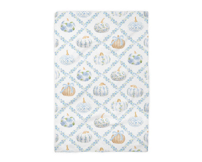Blue Pumpkin Chinoiserie Fall Coastal Kitchen Towel Waffle