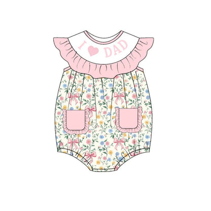 Baby Girls "I LOVE DAD" Smocked Pocket Bubble Romper