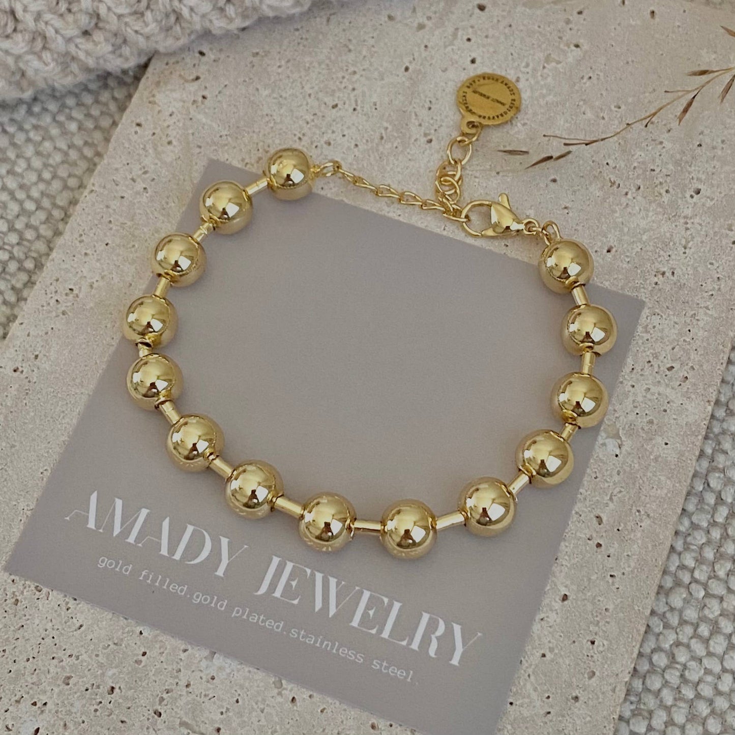 Military Satellite Chain Beaded Bracelet 18k Gold Filled