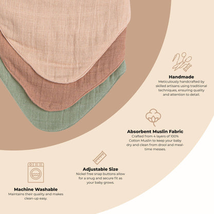 Muslin 3-Pc. Bib Set - Rose