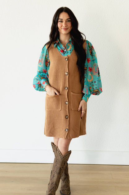 BUTTON DOWN SWEATER DRESS