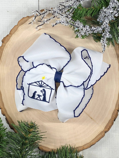 Nativity Scene Embroidered Moonstitch Hair Bow