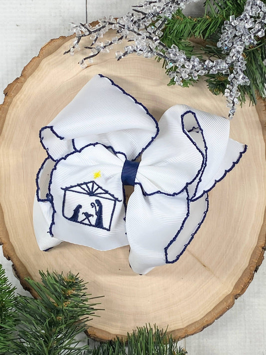 Nativity Scene Embroidered Moonstitch Hair Bow