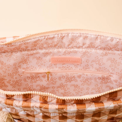 The Everyday Quilted Tote Bag-Maple Gingham