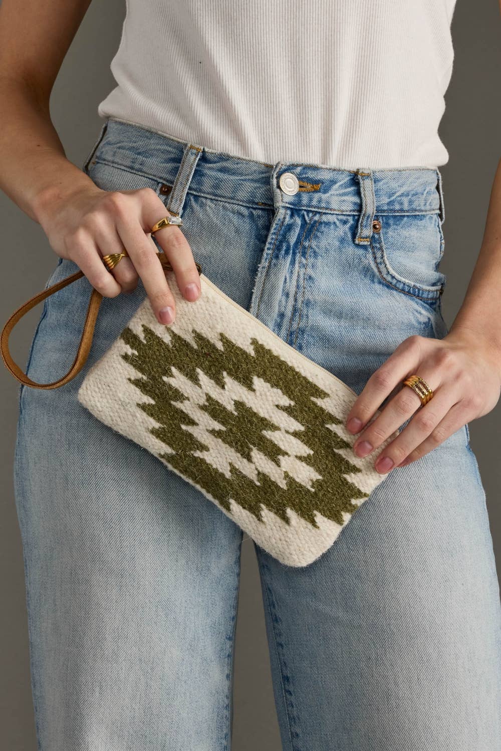 Cream & Olive Western Wristlet