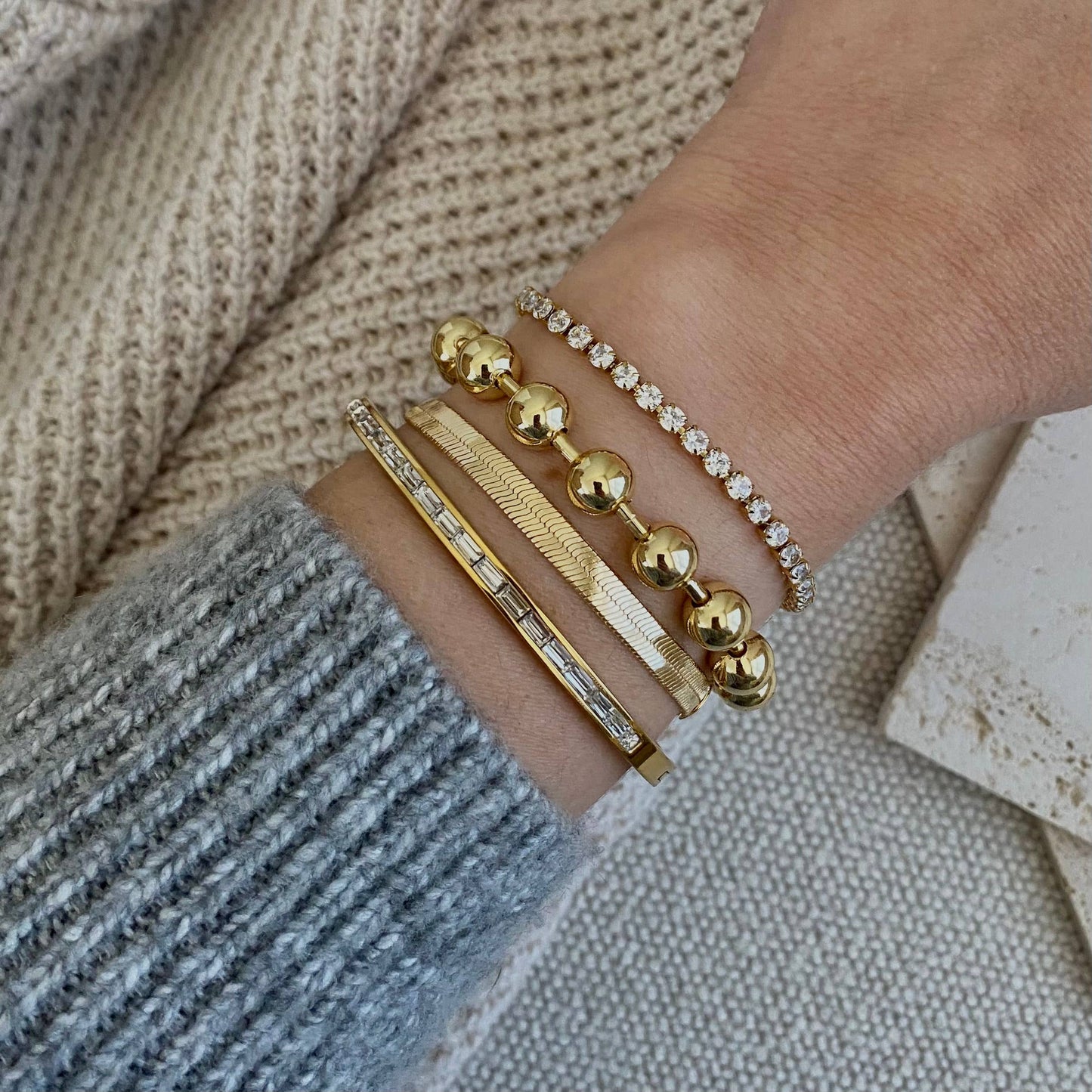 Military Satellite Chain Beaded Bracelet 18k Gold Filled