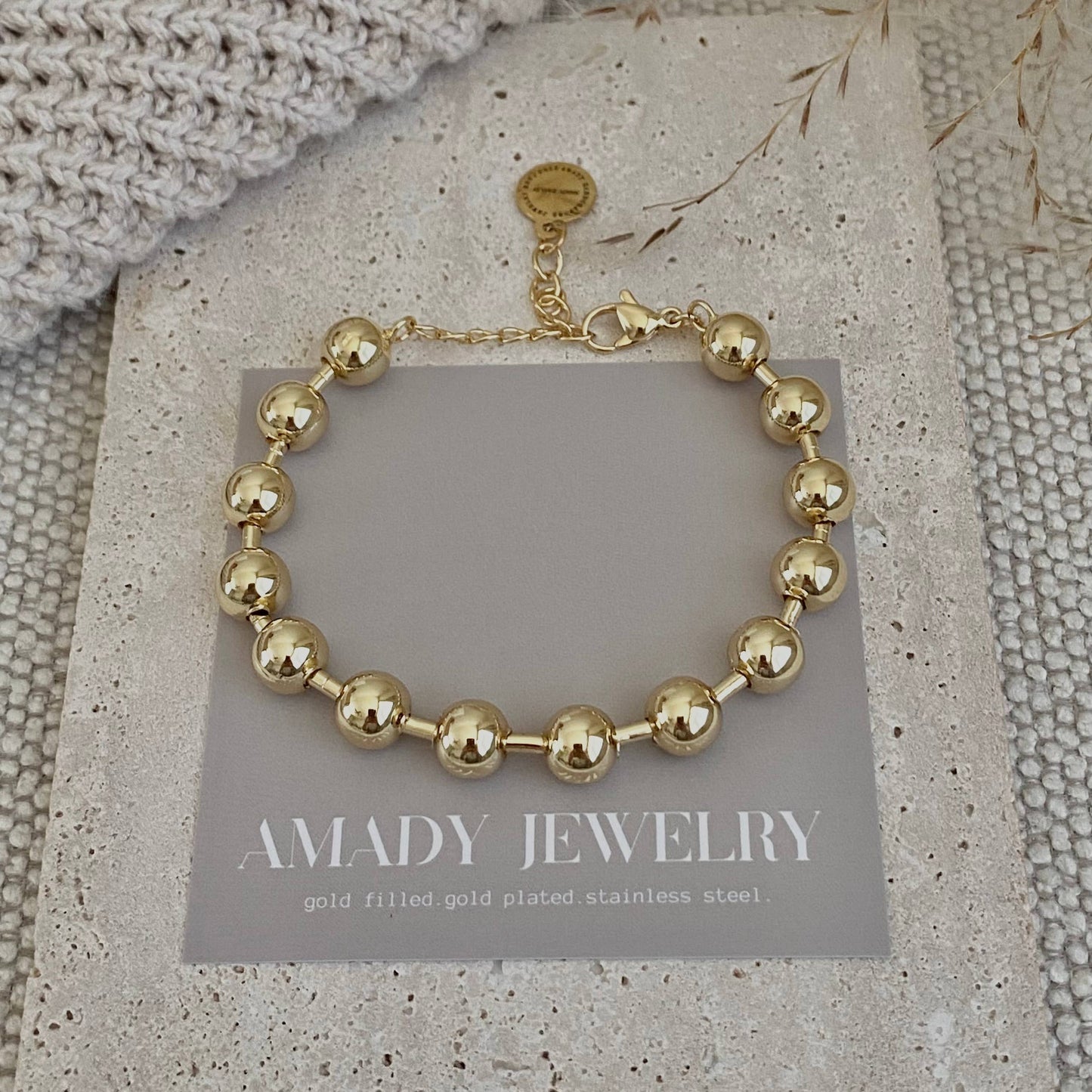 Military Satellite Chain Beaded Bracelet 18k Gold Filled