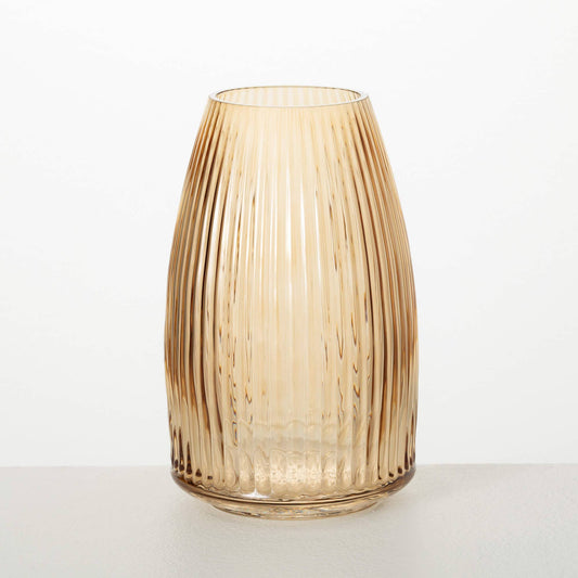 Ribbed Amber Glass Vase