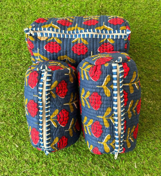 Floral Printed Quilted Cotton Makeup Cosmetic Bags