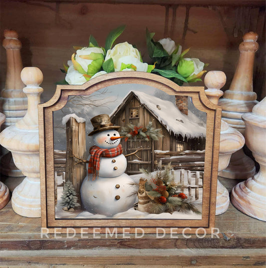 Rustic Snowman Framed Art