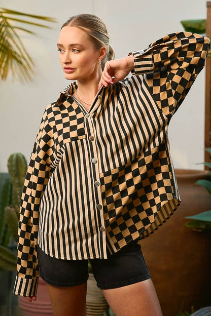 MIX & MATCH CHECKER STRIPE SHACKET