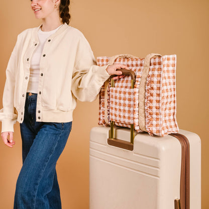 The Everyday Quilted Tote Bag-Maple Gingham