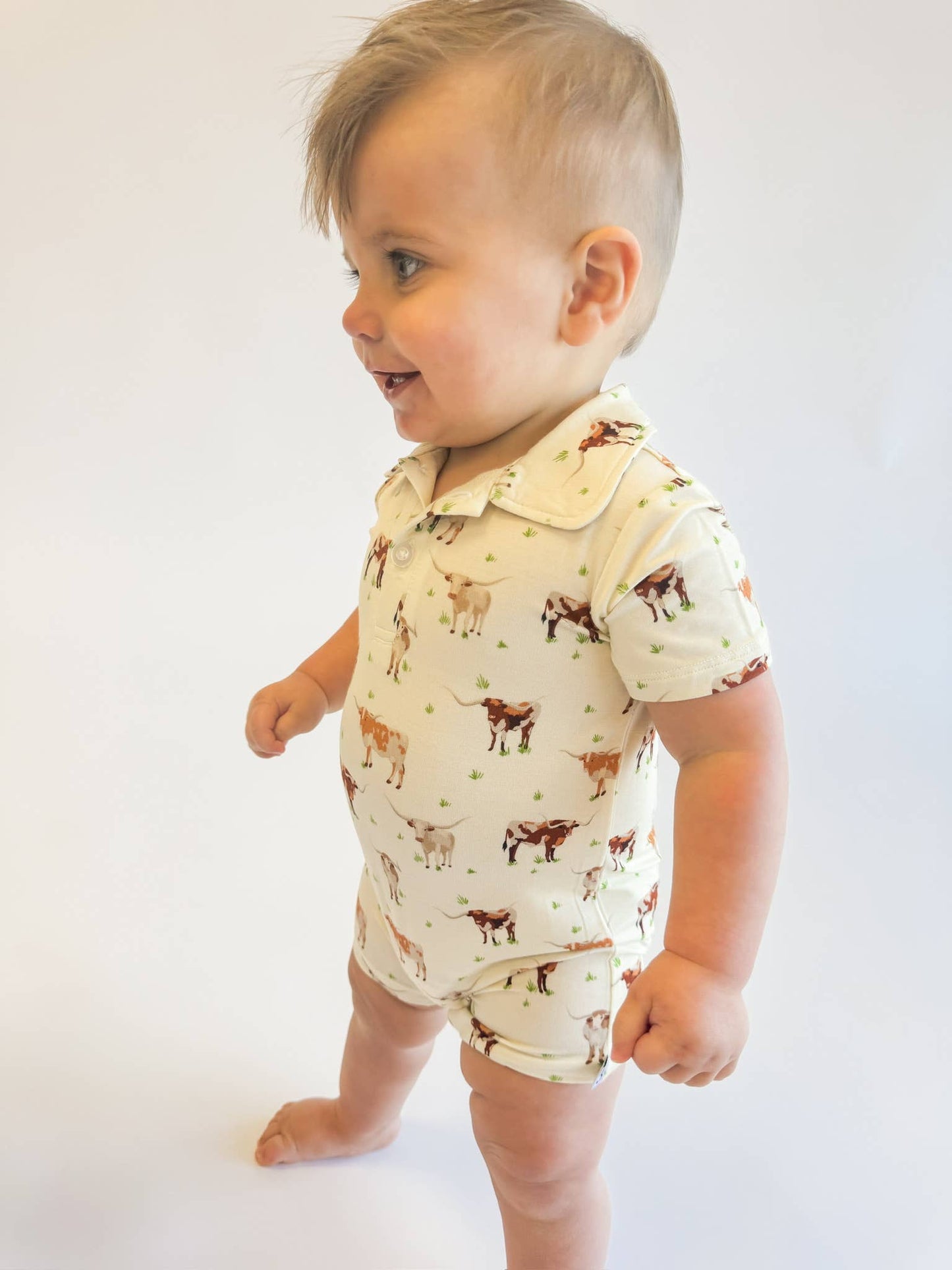 Longhorns Cows - SS Polo Romper