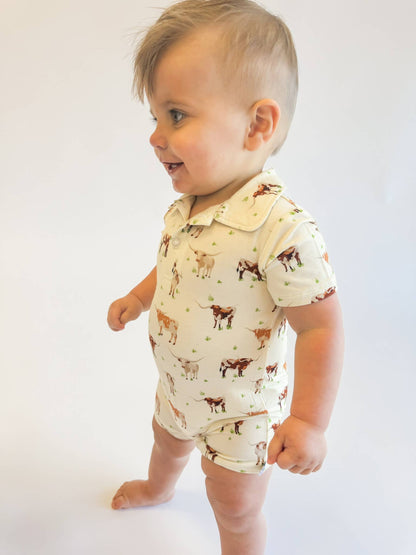 Longhorns Cows - SS Polo Romper