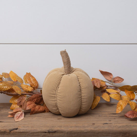 Tan Corduroy Pumpkin with Jute Stem, Md (PC)