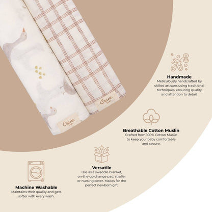 Farmhouse Goose/Check Swaddle Set