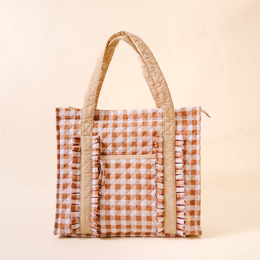 The Everyday Quilted Tote Bag-Maple Gingham