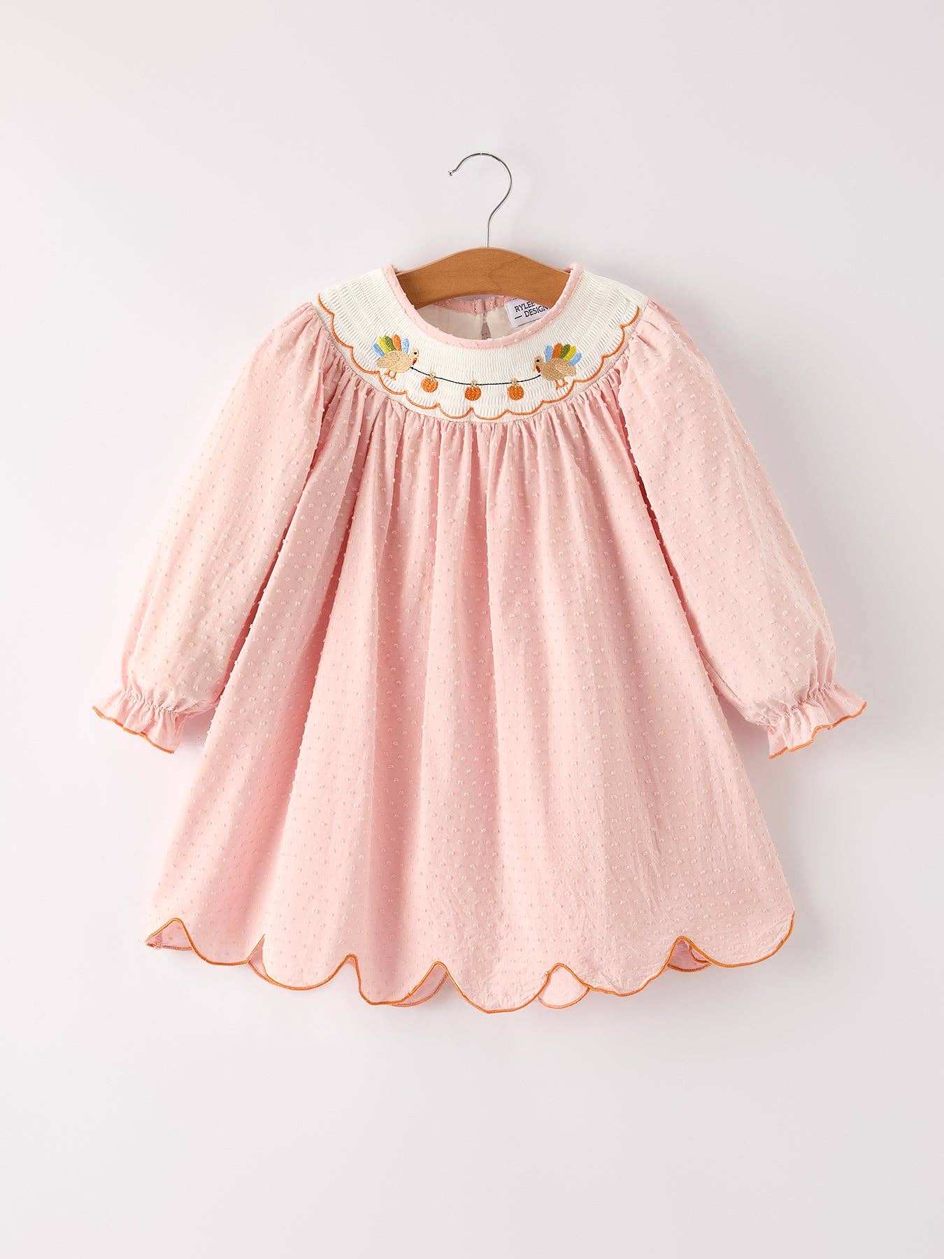 Thanksgiving Turkey/Pumpkin Smock Embroidery Baby Girl Dress