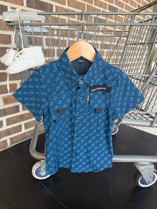 Fishing shirt button up- blue fish