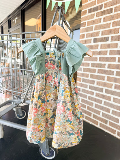 Baby Girl Flower Pattern Butterfly Sleeve Design Cute Dress