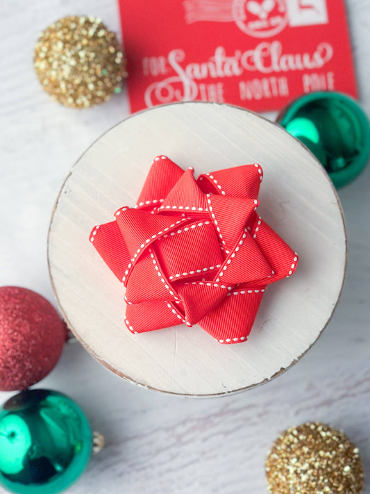 Red with White Stitch Gift Hair Bow