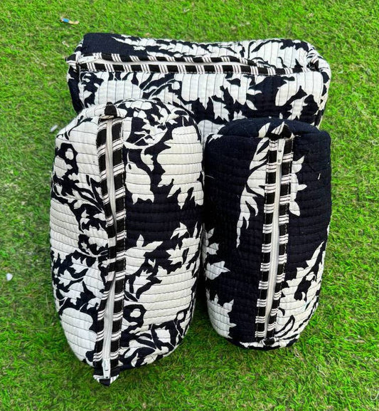 Black Cotton Quilted Cosmetic Bag