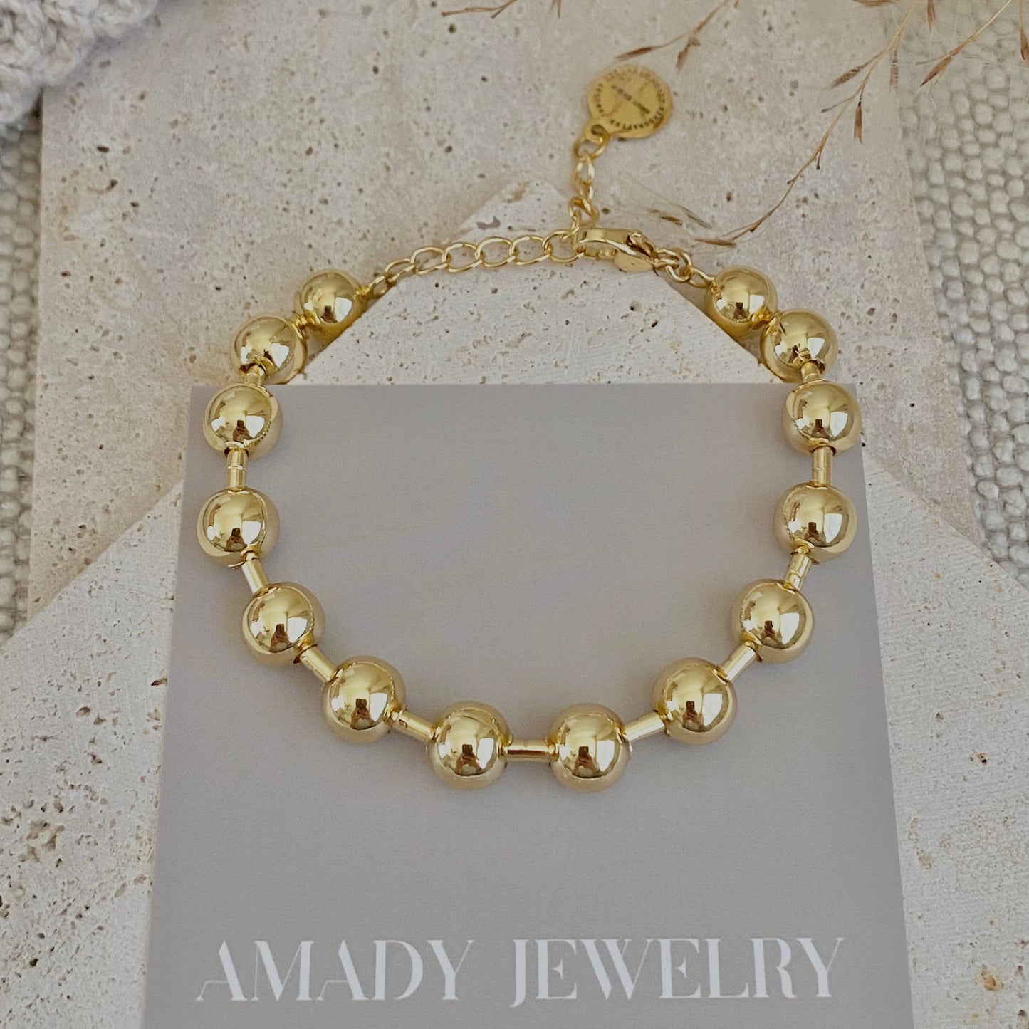 Military Satellite Chain Beaded Bracelet 18k Gold Filled