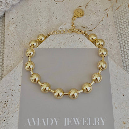 Military Satellite Chain Beaded Bracelet 18k Gold Filled