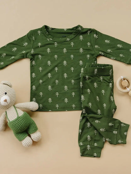 Christmas Tree 2pc Toddler Kids Green Bamboo Pajamas PJs