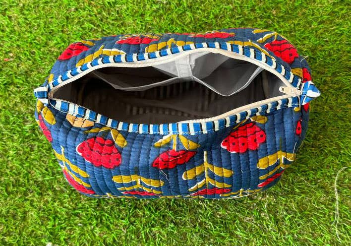Floral Printed Quilted Cotton Makeup Cosmetic Bags