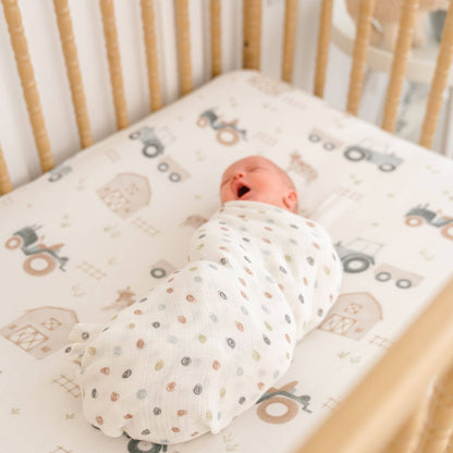 Farmhouse Tractor/Dot Swaddle Set