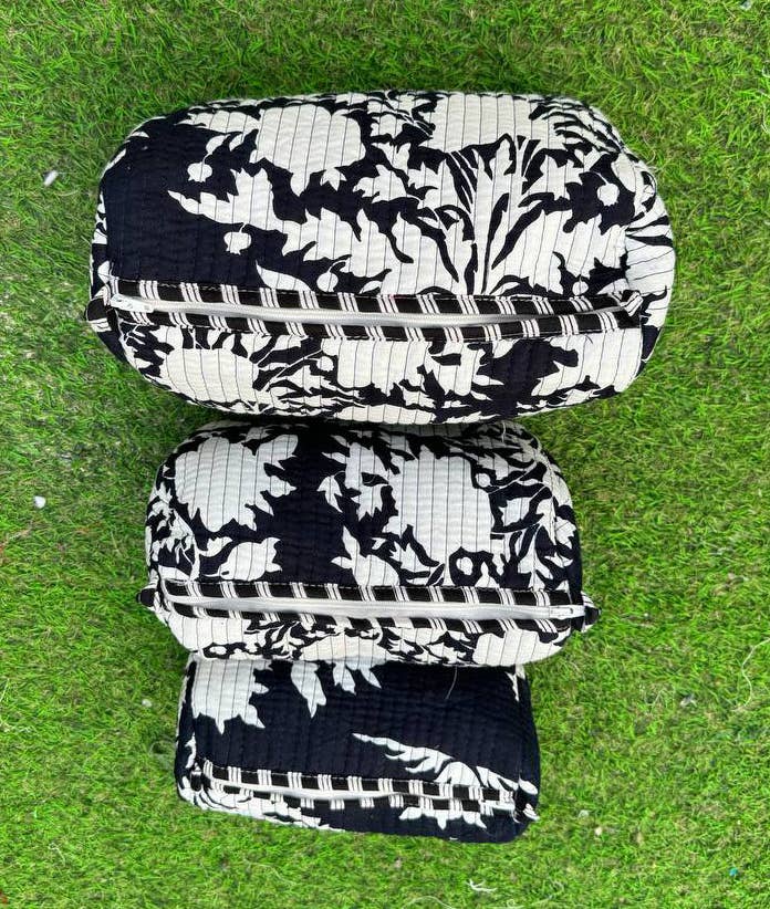 Black Cotton Quilted Cosmetic Bag