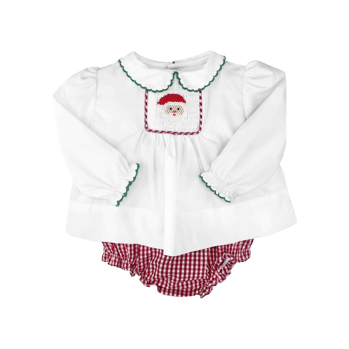 Santa Diaper Set with Hand Picture Smocking and Picot Trim