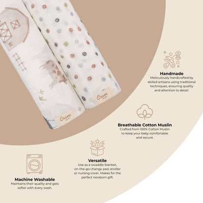 Farmhouse Tractor/Dot Swaddle Set