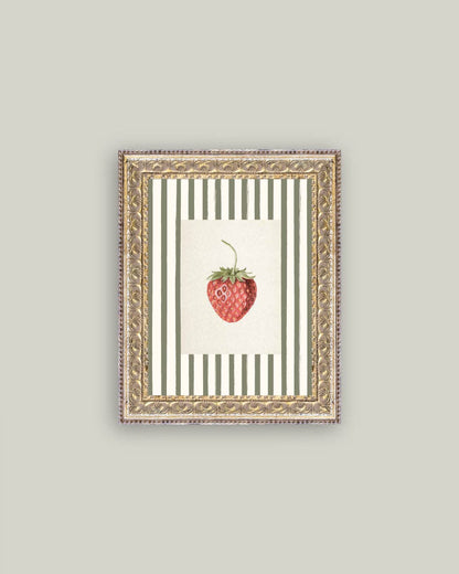 Strawberries on Stripes Framed Antique Art