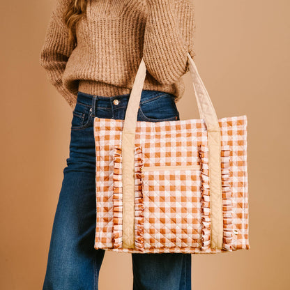 The Everyday Quilted Tote Bag-Maple Gingham