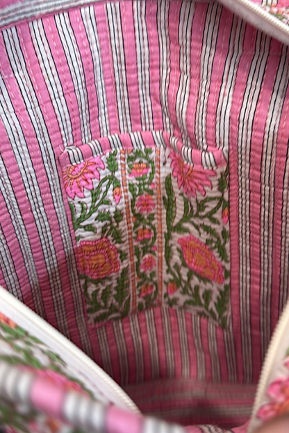 Ronan Green and Pink Floral Tote Bag