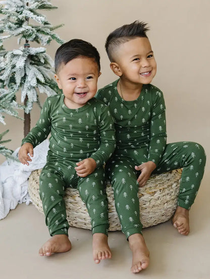 Christmas Tree 2pc Toddler Kids Green Bamboo Pajamas PJs