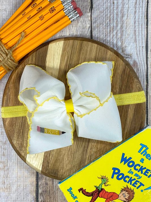 Pencil Embroidered Moonstitch Bow Headband